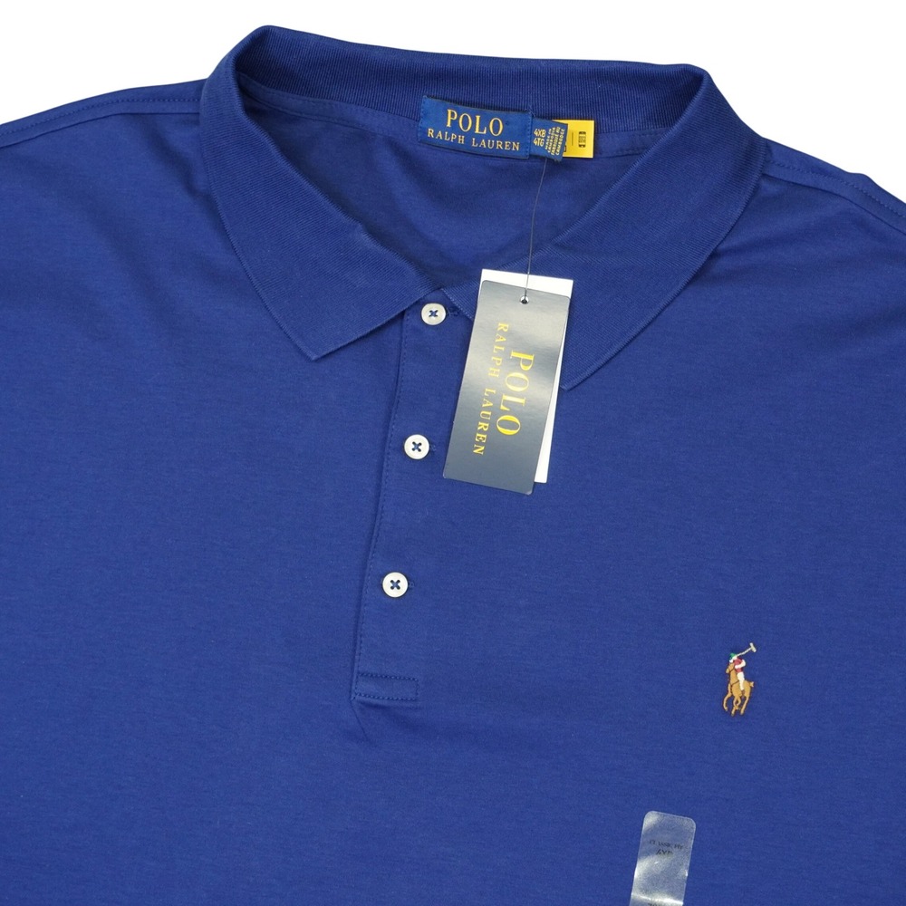 Polo Ralph Lauren Polo Shirt Men 4XB Blue Short Sleeve Classic Fit Flesh Pony